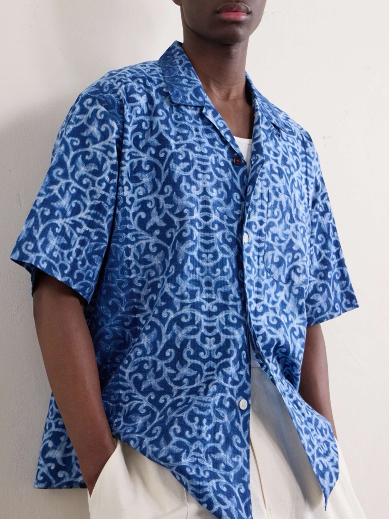 Nwt Kardo Ronen Blue Patterned Short-Sleeve Button-Down Shirt